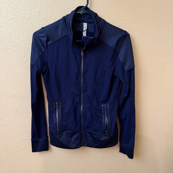ALO Yoga Tops - Alo Yoga full zip navy moto track jacket faux leather trim activewear athletic S